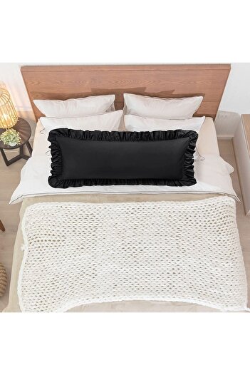 EVYA Skin Friendly Soft 100% Cotton Frilly Long Pillow Case 50X135 cm Black Maternity Decorative Case