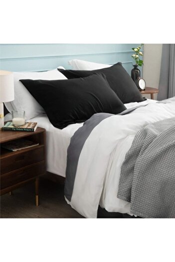 EVYA Soft Textured Skin Friendly 100% Cotton Black Flounce Edge Pillow Case 50X70 cm 2 Pieces Decorative