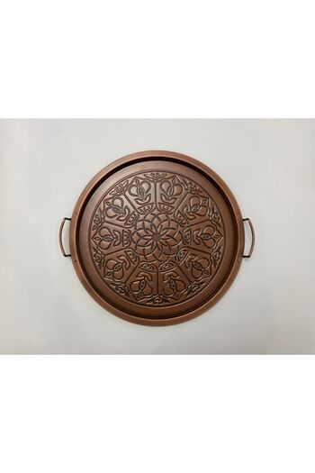 Gerçektrend Maghome Copper 44cm Medium Size Tulip Sun Embossed Presentation Serving Tray