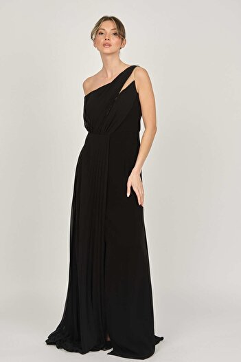 Maxra Govana Women's One Shoulder Chiffon Evening Dress 47754697 Black