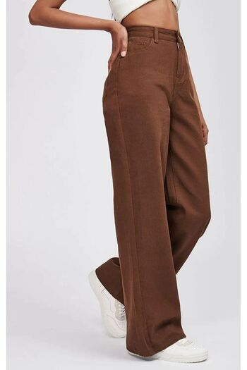 LAMİRAMOOD High Waist Stretchy Wide Leg Brown Palazzo Jeans