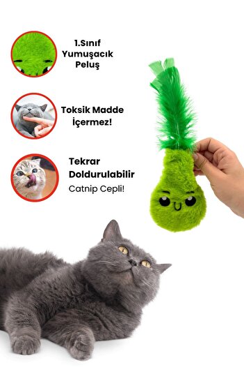Miyav Pear Shaped Catnip Plush Cat Toy with Pocket 2 Pieces Catnip Pack Included - Cat Toy with Catnip