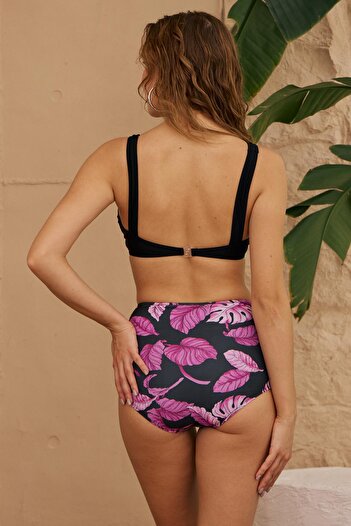 Starinci Mayo High Waist Recovery Black Bikini Bottom - Leaf Pattern