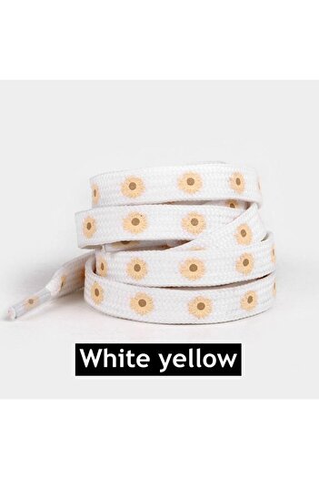 Butik Junisteps Yellow Flower Patterned White Children's Shoelaces