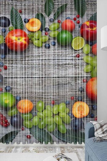 Else Dekor Red Strawberry Patterned Decorative Modern Kitchen Tulle Background Curtain
