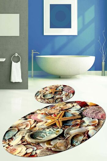 Else Halı Kadser Seashells Oval Σετ Πατάκια Μπάνιου Σετ Τουαλέτας