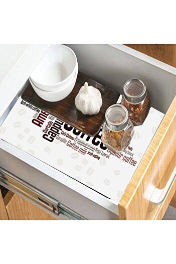 Else Dekor Coffee Inscriptions Non-Slip Shelf Cabinet Drawer Cover Washable Refrigerator Mat