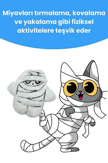 Miyav Cat Toy Plush Mummy 13cm Stress Relief Cat Toy with Bangs Chasing Catch Games