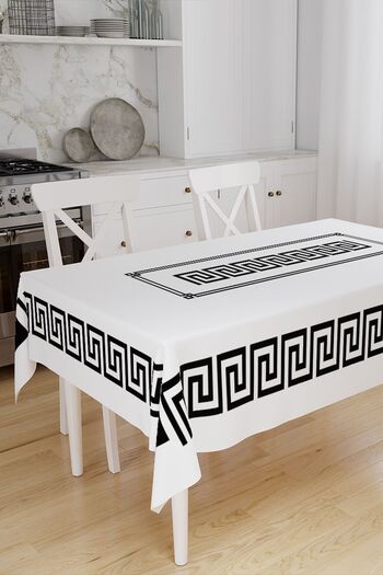 Else Dekor White Black Lock Pattern Printed Care Free Stain Resistant Table Cloth Tableware Cloth