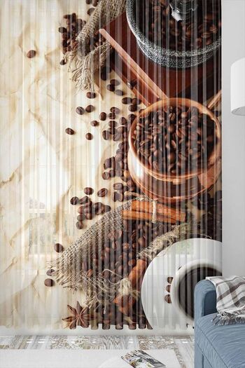 Else Dekor Colorful Coffee Texts Patterned Decorative Modern Kitchen Tulle Background Curtain