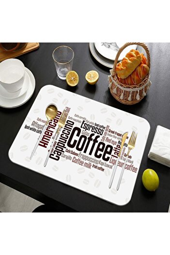 Else Dekor Coffee Writings Washable Non-Slip Rectangular American Service Plate Under Plate