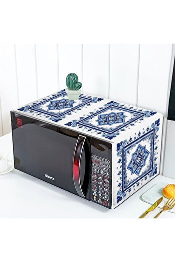 Else Dekor Blue White Floral Patterned Decorative Microwave Oven Cover 35x100cm