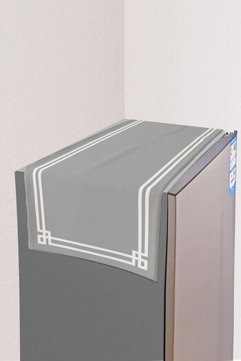 Else Dekor Gray White Border Patterned Deep Freezer Fridge Cover 40x140cm
