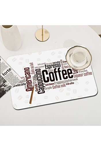 Else Dekor Coffee Writings Washable Non-Slip Rectangular American Service Plate Under Plate