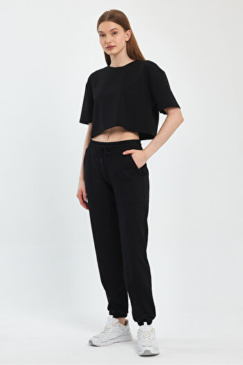 Penyelux Black Elastic Waist and Leg Jogger Pants - 2 String Fabric