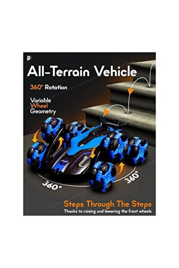 CAN OYUNCAK Stunt Racer Mavi 6 Tekerlek 360° Dönen Uzaktan Kumandalı Şarj Edilebilir Dublör Araba 2.4GHZ Control