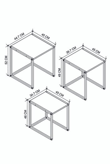 Bofigo 3'lü Metal Zigon Sehpa Zigon Sehpa Orta Sehpa Yan Sehpa Çam