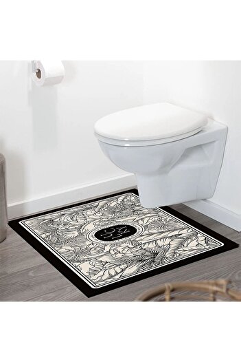 Else Dekor Patterned Shower Front Square Bathroom Rug Mat Under Toilet Seat One Piece 60x60cm
