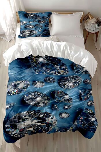 Else Dekor Blue and White Diamond Patterned Cotton Satin Children's Bedding Set - Single