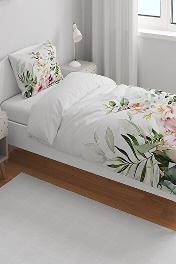 Else Dekor Colorful Flowers Patterned Printed Cotton Satin Single Duvet Cover Set