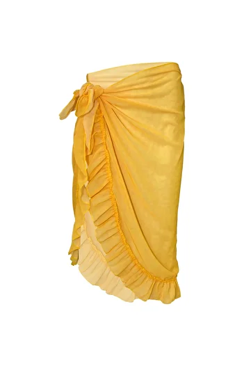 Bolder Ashley Yellow Patterned Frilly Pareo