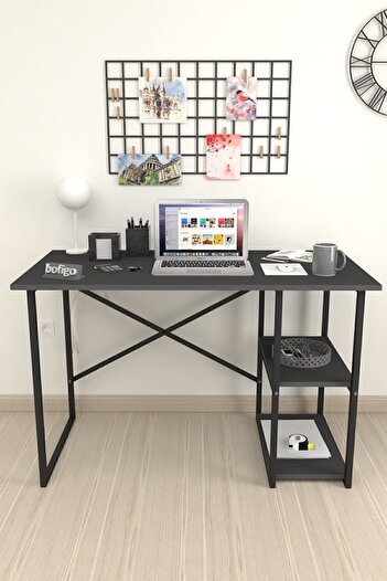 Bofigo 60x120 Cm 2 Raflı Çalışma Masası Bilgisayar Masası Ofis Ders Yemek Masası Antrasit