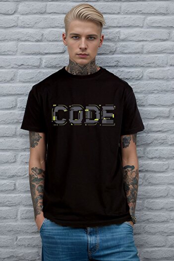 The Baski Siyah Unisex Code Yazı Baskılı Yazılımcı Cool Kısa Kollu T-shirt