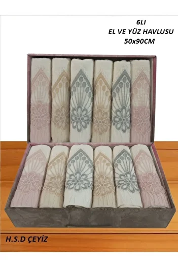 Sandık Dünyası 6-Piece Luxury Hand and Face Towels - Engagement Bundle Towel 0060
