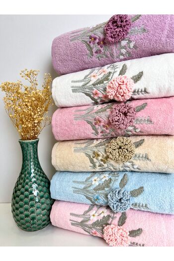 AYHANHOME 3D Elishia Flower Embroidered Velvet 6-Pack 30x50 Kitchen Towel Set