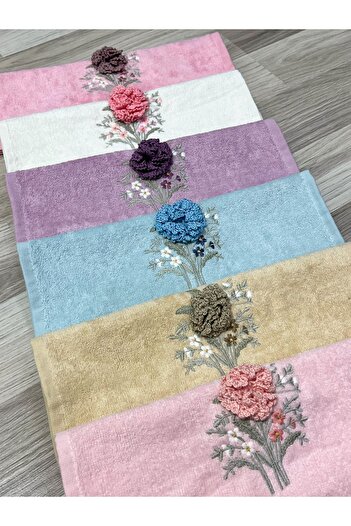 AYHANHOME 3d Elişi Çiçek Nakışlı Kadife 6'lı 30x50 Mutfak Havlu Seti