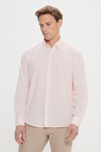 ALTINYILDIZ CLASSICS Orange Cotton Shirt - Comfortable Fit, Hidden Button Collar