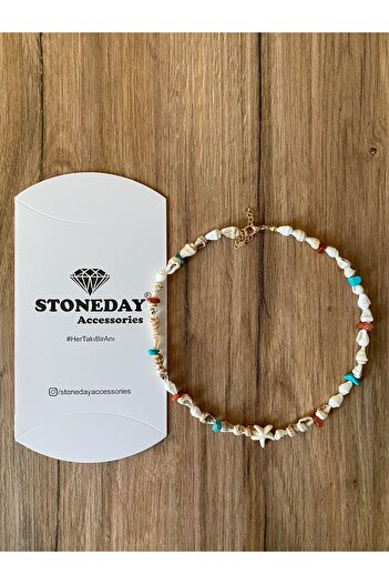 Stoneday Turquoise Agate - Natural Stone Sea Shell Star Necklace
