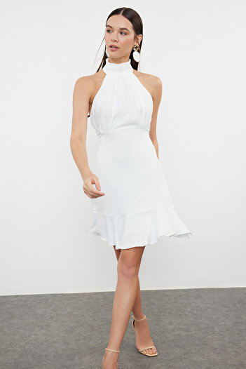 Trendyol Collection A-line Ecru Halter Neck Mini Dress - TWOSS21EL1538