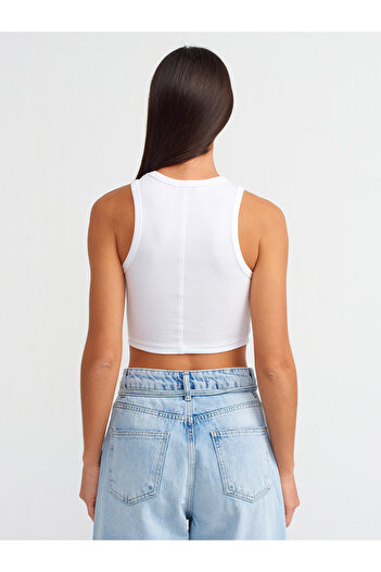 Dilvin 20819 Καρδιά Κεντητό Crop Top-Λευκό
