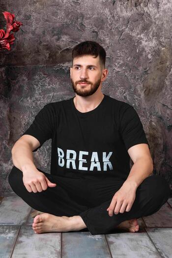 CALİA Men's Crew Neck Single Jersey Printed Short Sleeve Pajama Set