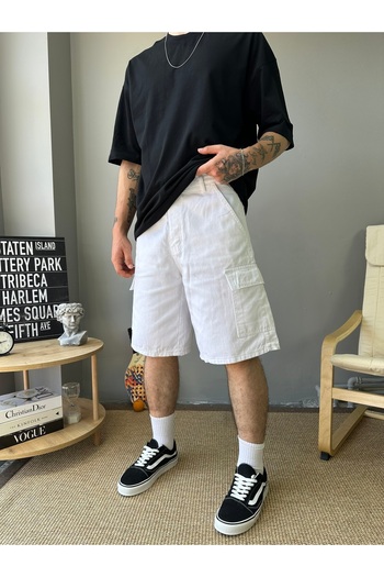 No362 White Baggy Cargo Shorts - Cargo Pocket