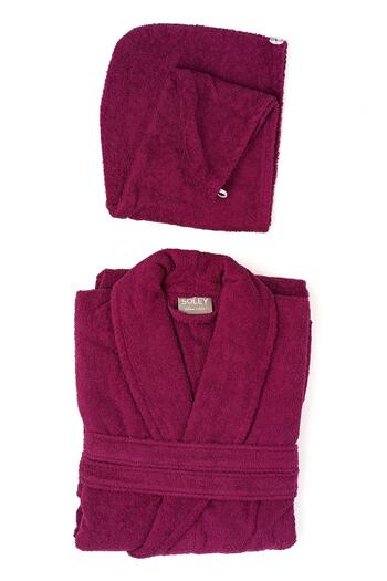 Soley Mayda - Extra Soft 100% Cotton Women's Bathrobe and Hair Cap Set