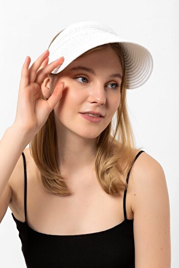 Saria Moda Straw White Visor Women's Hat