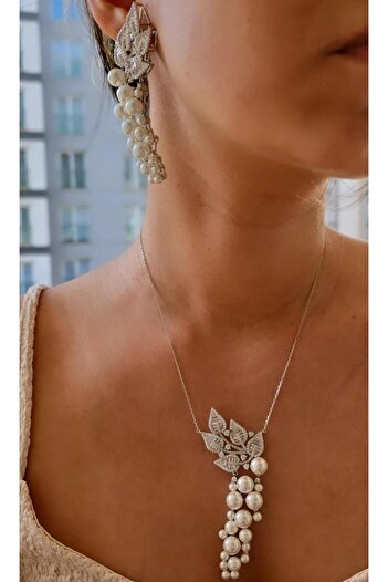 MorMajor Silver İTHAL ÇOKLU İNCİ BAGET TASARIM GÜMÜŞ KOLYE