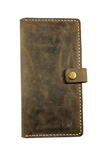 Parscraft Handmade Unisex Genuine Leather Long Phone Wallet Crazy (tumbled) Brown