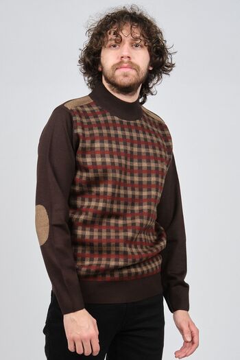 Pelikan Men's Patterned Elbow Detailed Half Fisherman Sweater 1577709 Brown