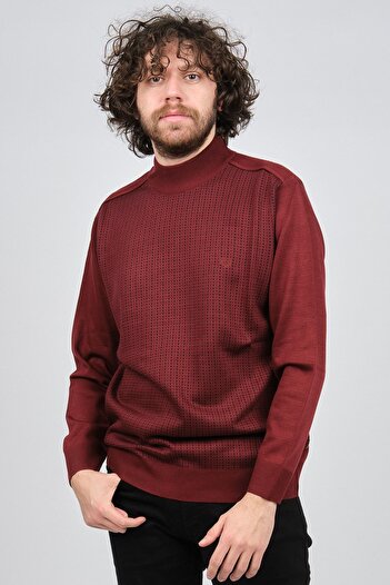 Pelikan Men's Patterned Half Fisherman Wool Sweater 1578717 Red