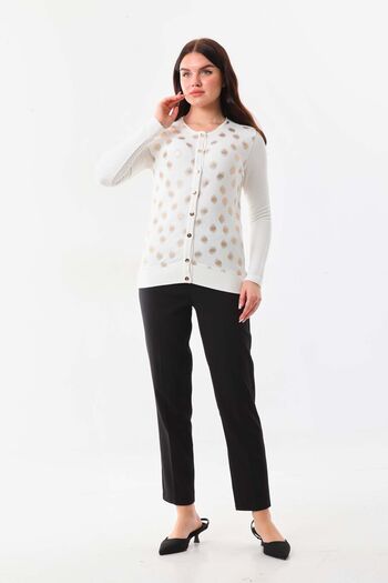 Sistas Women's Gold Polka Dot Long Sleeve Cardigan 23977 Ecru