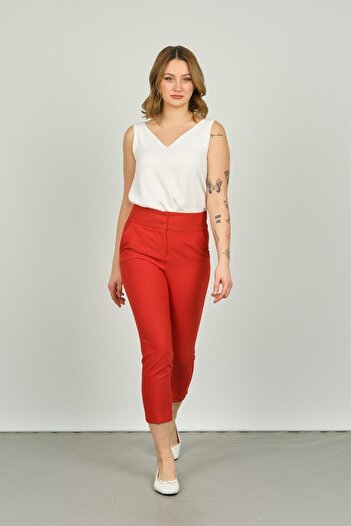 F&A Textile Women's Ankle Length Slim Fit Trousers 7208 Red