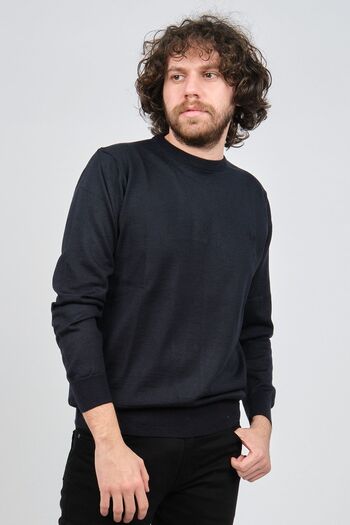 Pelikan Men's Crew Neck Wool Sweater 1572019 Navy Blue
