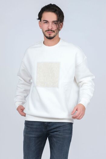 JSCO Men's Patterned Crew Neck Sweatshirt 6609900 Ecru