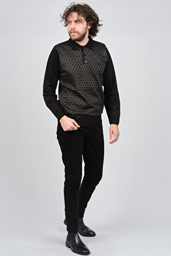 Pelikan Men's Elbow Detailed Polo Neck Sweater 1577427 Black