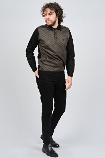 Pelikan Men's Patterned Elbow Detailed Polo Neck Sweater 1577423 Smoked