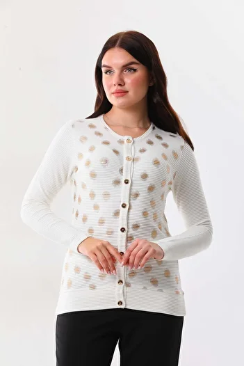Sistas Women's Gold Polka Dot Long Sleeve Cardigan 23977 Ecru