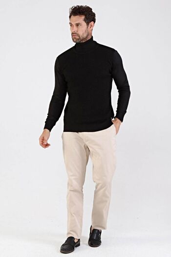Çizgi Triko Men's Full Turtleneck Cotton Knitwear Sweater 4669e Black